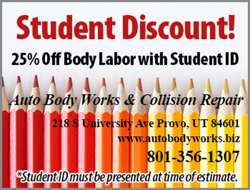 Coupon02-20180925 Coupon for student discount of 25% Off body and labor with student ID - Coupon must be presented at time of estimate